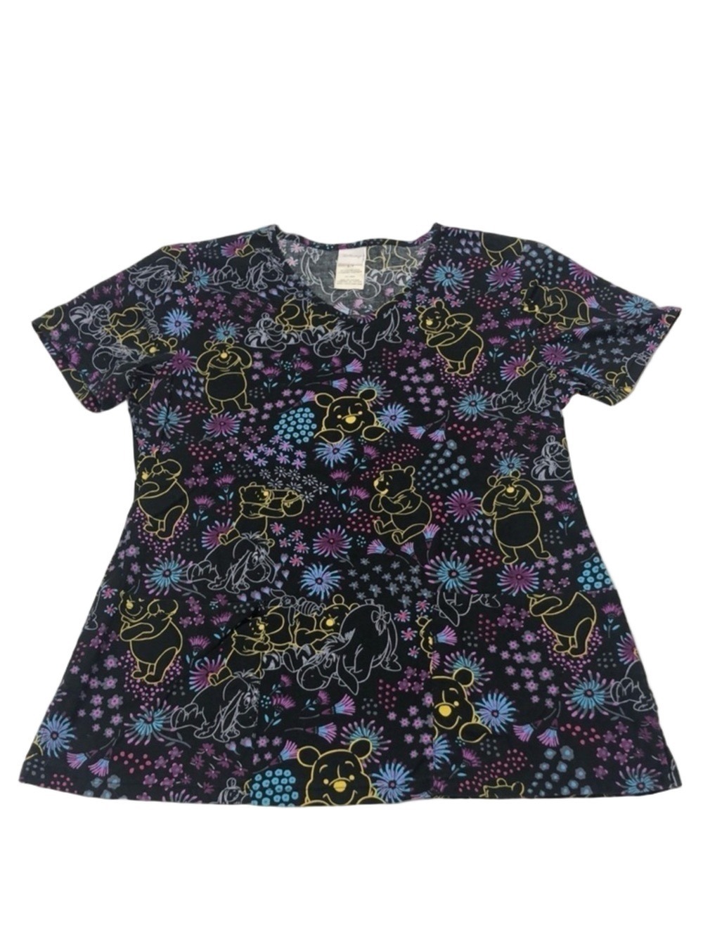 Disney Pooh Tigger short sleeve scrubs black and brights print Small